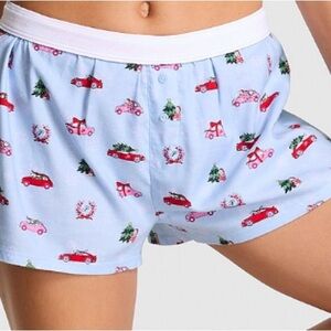 Victoria Secret Women's Light Blue Holiday Print Sleep Shorts Christmas Cars